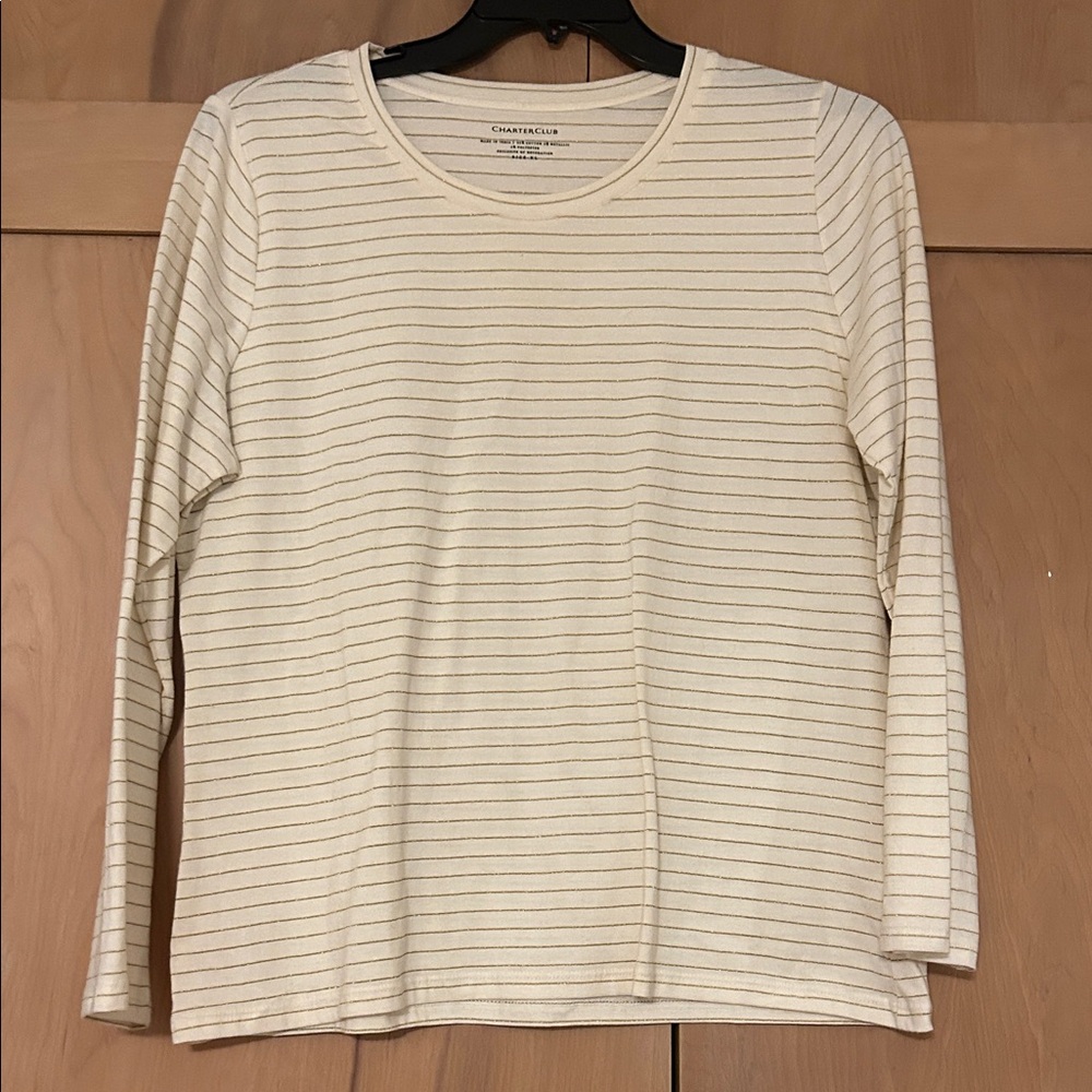 Charter Club Beige Striped Long Sleeve Shirt